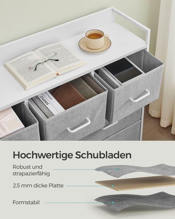 Rootz Dove Grey Cloud Hvid kommode - Spånplade Stålstof - Opbevaringsskuffer - 28,5 cm x 98 cm x 85 cm
