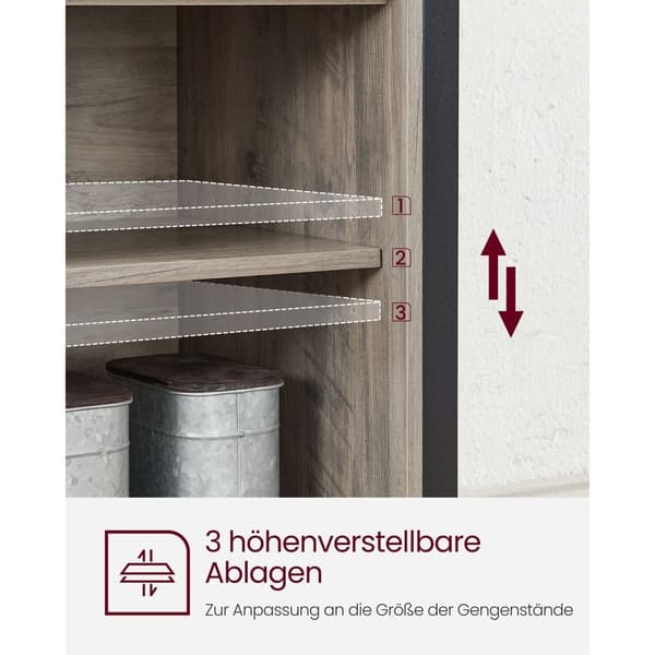 Rootz spånplade stålskænk - Greige Sort - Opbevaringsskab - Justerbare hylder - 33cm x 100cm x 80cm