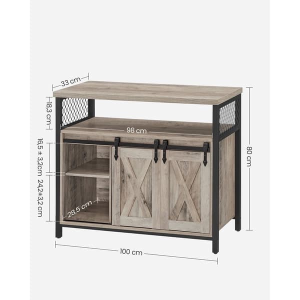 Rootz spånplade stålskænk - Greige Sort - Opbevaringsskab - Justerbare hylder - 33cm x 100cm x 80cm