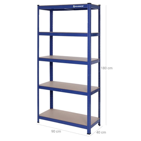 Rootz Heavy Duty stålhylde - Garagereol - Metalstativ - Høj belastningskapacitet - 90 cm x 180 cm x 40 cm