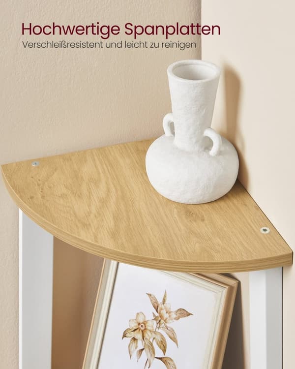 Rootz Hjørnehylde - Naturel Eg Farve - Mat hvid - Spånplade - Stål - Dekorativ hylde - 37,2 cm x 37,2 cm x 159 cm