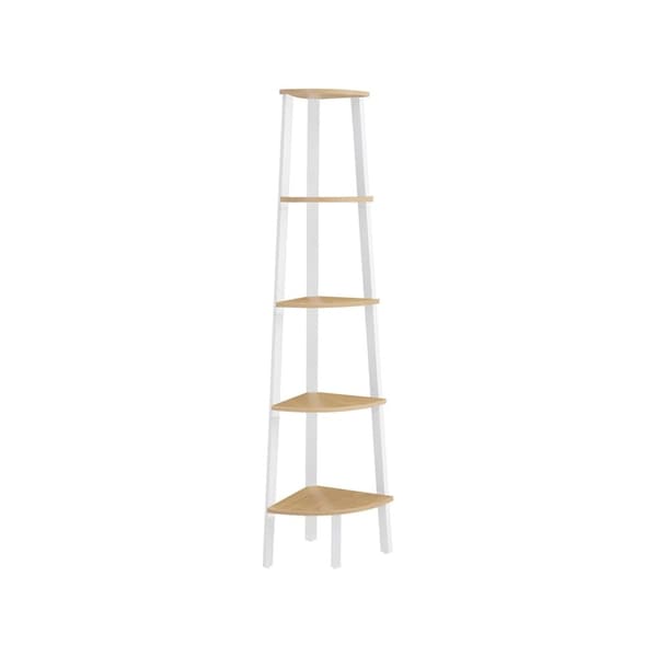 Rootz Hjørnehylde - Naturel Eg Farve - Mat hvid - Spånplade - Stål - Dekorativ hylde - 37,2 cm x 37,2 cm x 159 cm