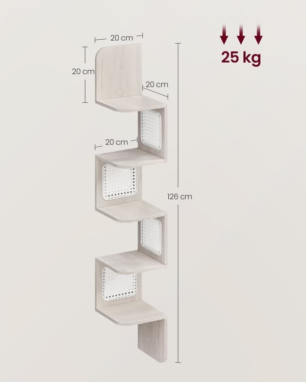 Rootz Hörnhylla - Flytande hylla - Förvaringsenhet - Spånskiva - PVC-plast - 20cm x 20cm x 126cm - 3,2kg - Max. 25 kg statisk lastkapacitet