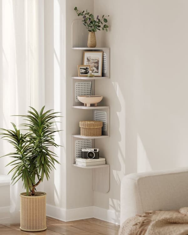 Rootz Hörnhylla - Flytande hylla - Förvaringsenhet - Spånskiva - PVC-plast - 20cm x 20cm x 126cm - 3,2kg - Max. 25 kg statisk lastkapacitet