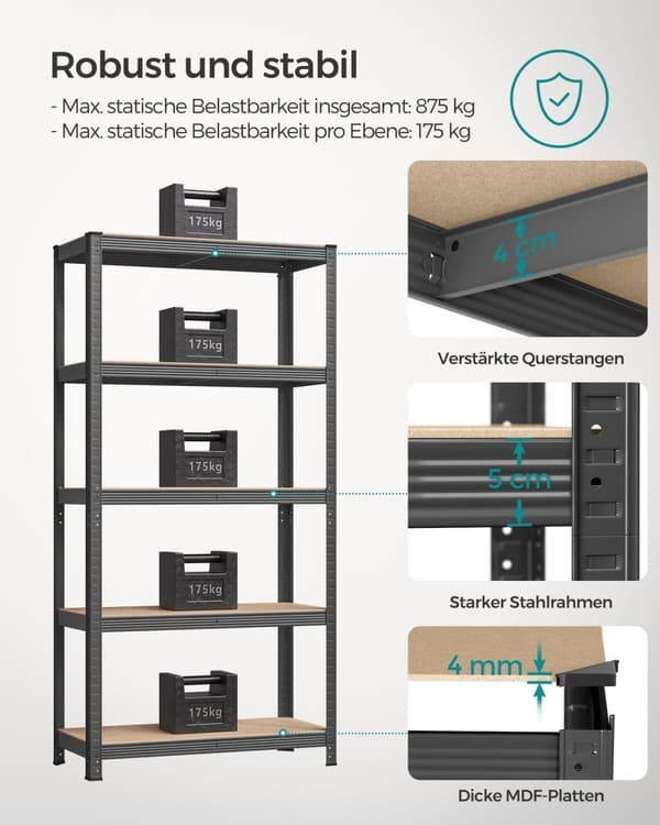 Rootz Garageopbevaringsstativ - Reolsystem - Heavy-Duty Organizer - Forstærket stål - Justerbare hylder - 180cm x 90cm x 40cm