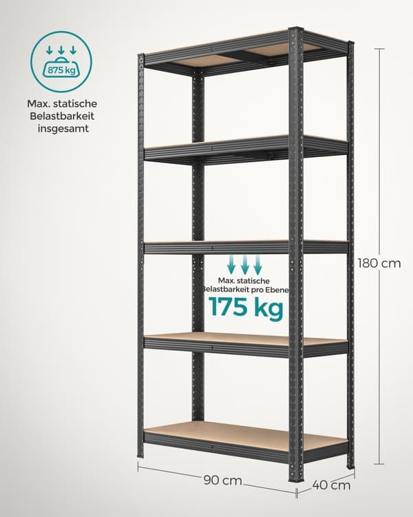 Rootz Garageopbevaringsstativ - Reolsystem - Heavy-Duty Organizer - Forstærket stål - Justerbare hylder - 180cm x 90cm x 40cm