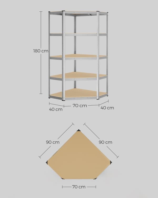 Rootz Hörnhylla - Galvaniserat stål - MDF - Hög bokhylla - 90cm x 90cm x 180cm