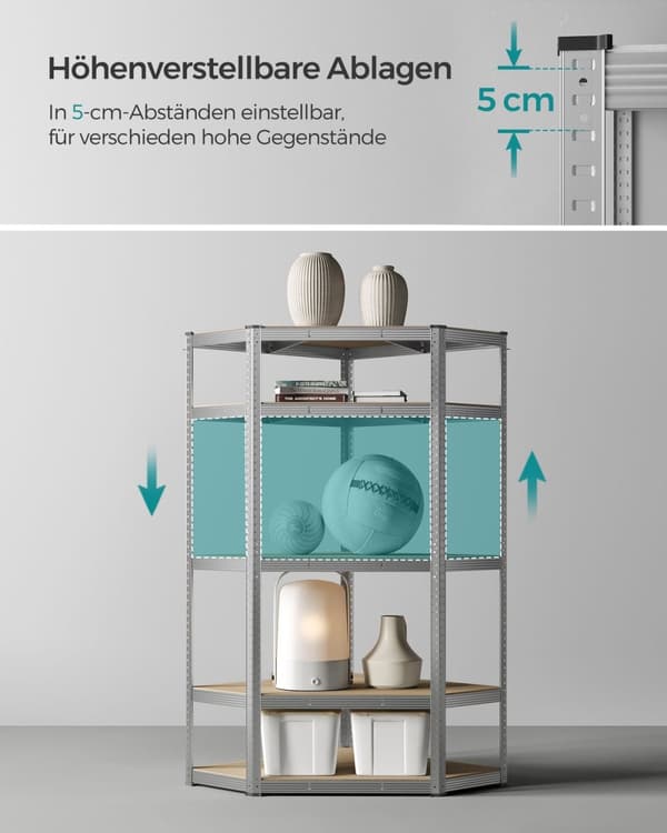 Rootz Hörnhylla - Galvaniserat stål - MDF - Hög bokhylla - 90cm x 90cm x 180cm