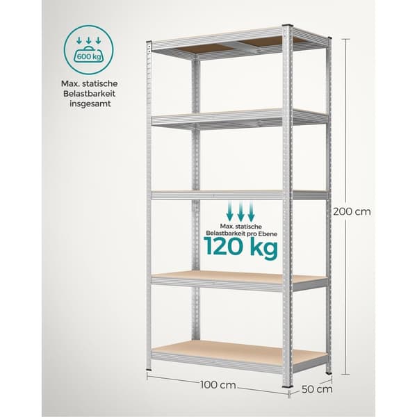 Rootz Garageopbevaringshylder - Kraftig opbevaringsstativ - Stålramme - Justerbare hylder - Rustbestandig - 200 cm x 100 cm x 50 cm