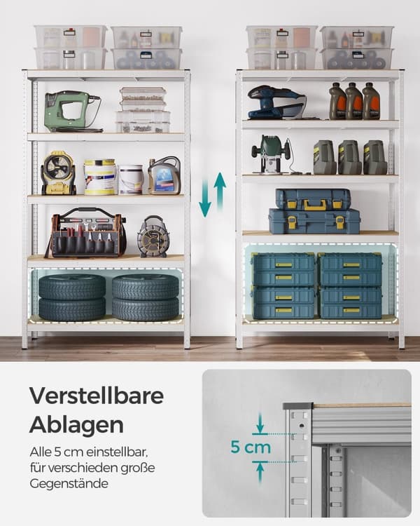 Rootz Garage Förvaringsställ - Hylla - Hyllsystem - Stålram - MDF-hyllor - Rostbeständig - 200 cm x 120 cm x 60 cm