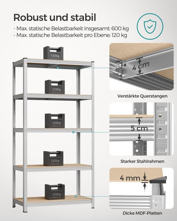 Rootz Garageopbevaringsstativ - Stålreolsystem - Justerbare hylder - Stærk støtte - Rustbestandig - 200 cm x 100 cm x 50 cm