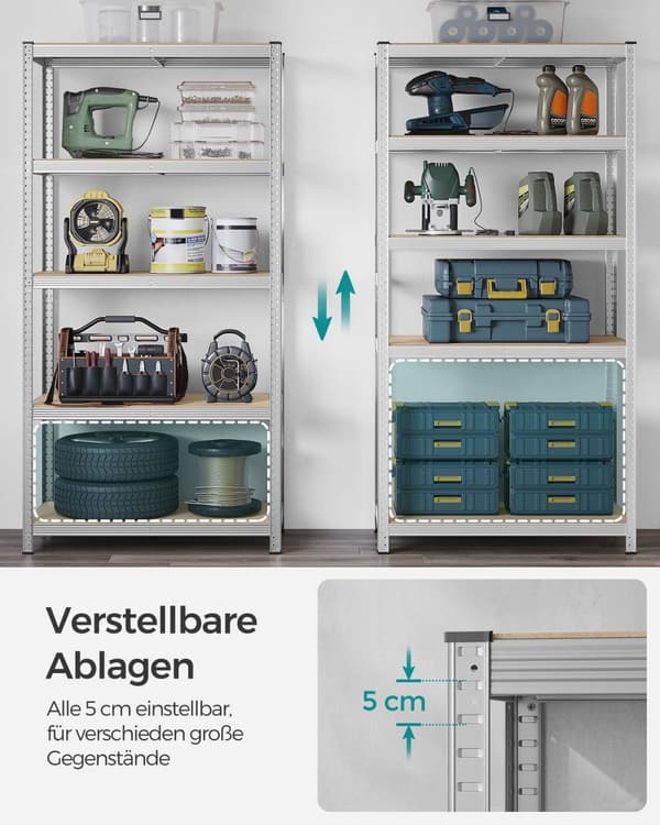 Rootz Garageopbevaringsstativ - Stålreolsystem - Justerbare hylder - Stærk støtte - Rustbestandig - 200 cm x 100 cm x 50 cm