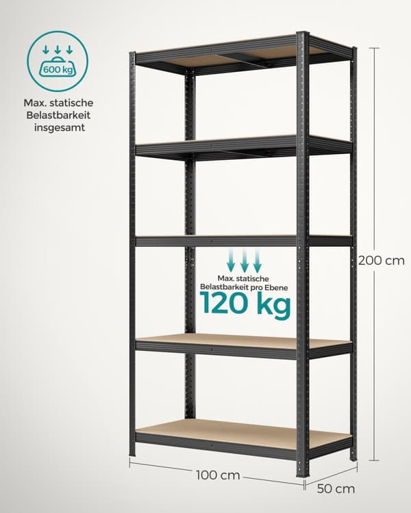 Rootz autotallin säilytysteline - Teräshyllyjärjestelmä - Työpajan järjestäjä - Vahvistettu runko - Säädettävät hyllyt - 200cm x 100cm x 50cm