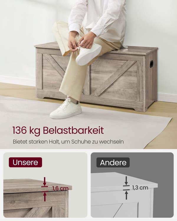 Rootz skobænk med sæde - Greige broget spånplade - Entryway Organizer - 40 cm x 100 cm x 46 cm - 19,5 kg - Maks. kapacitet 136 kg