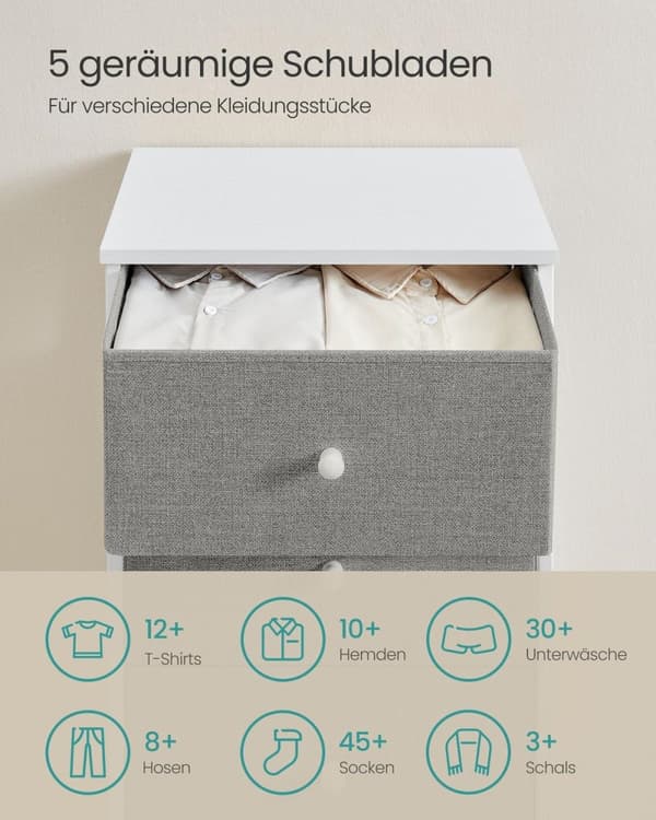 Rootz Opbevaringsskab - Skuffeorganisator - Spånplade - Dove Grey-Cream White - 29,8 cm x 45 cm x 112,3 cm - Stålramme - Stofskuffe foran