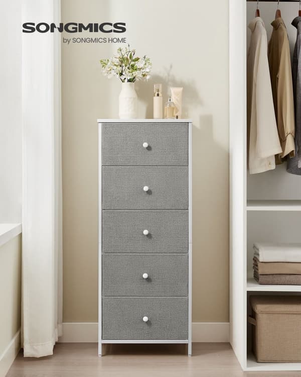 Rootz Opbevaringsskab - Skuffeorganisator - Spånplade - Dove Grey-Cream White - 29,8 cm x 45 cm x 112,3 cm - Stålramme - Stofskuffe foran