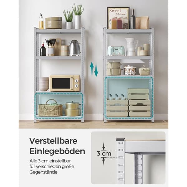 Rootz Opbevaringsstativ - Reol - Metalhylder - Heavy Duty - 40 cm x 80 cm x 160 cm - Galvaniseret stål - MDF - 10 kg - Sølv