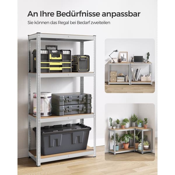 Rootz Opbevaringsstativ - Reol - Metalhylder - Heavy Duty - 40 cm x 80 cm x 160 cm - Galvaniseret stål - MDF - 10 kg - Sølv