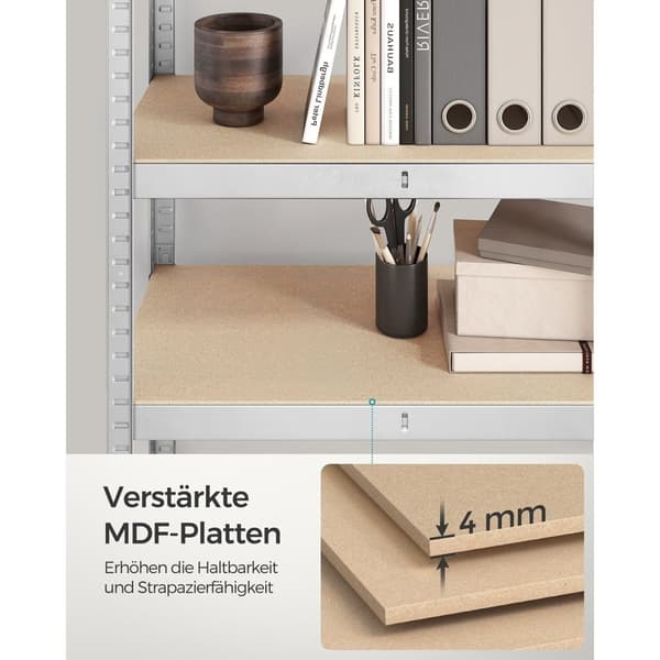 Rootz Opbevaringsstativ - Reol - Metalhylder - Heavy Duty - 40 cm x 80 cm x 160 cm - Galvaniseret stål - MDF - 10 kg - Sølv