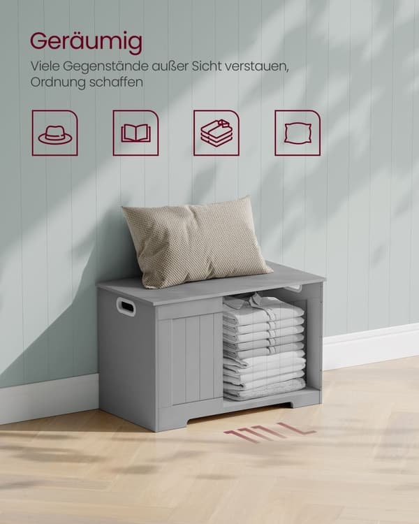 Rootz-kenkäpenkki istuimella - Sisääntulopenkki - Säilytyspenkki - Lastulevy materiaali - 40cm x 76cm x 48cm - Dove Grey - 13kg Paino - 136kg Kapasite