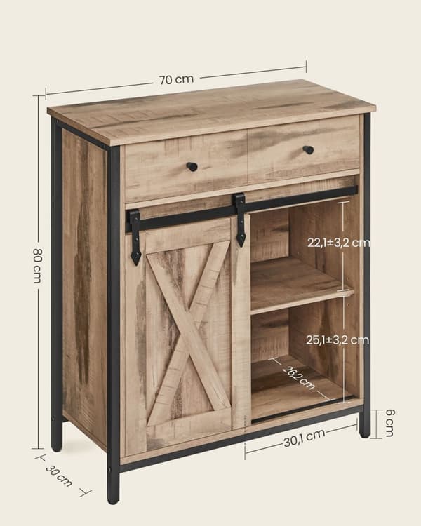Rootz-sivukaappi - Säilytysyksikkö - Lastulevy teräs - Tammi ruskea-musta - 30cm x 70cm x 80cm - Raskas - Laatikko - 20,3kg Paino - 30kg Kapasiteetti