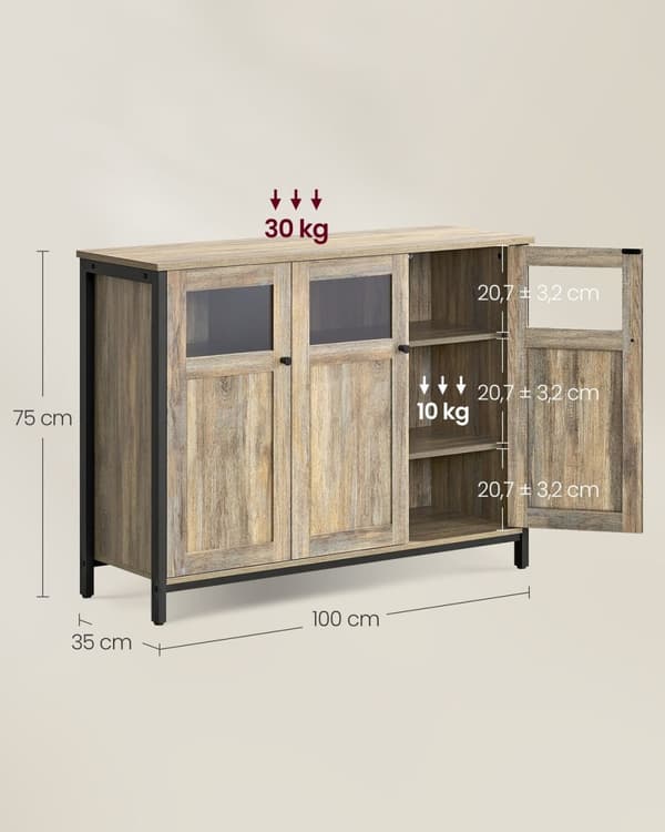 Rootz Opbevaringsskab - Turkis spånplade - Brunfarvet sort stål - Stort - Justerbare hylder - 35cm x 100cm x 75cm