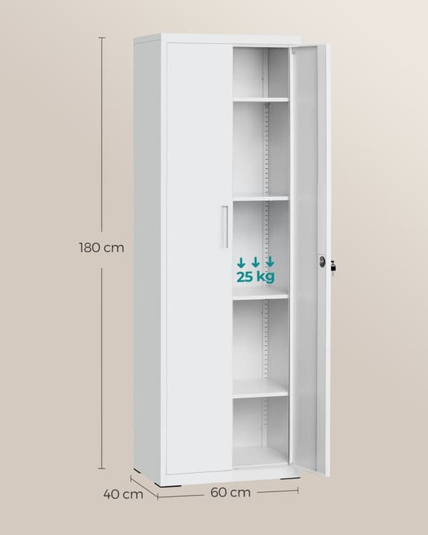 Rootz Steel Storage Cabinet - Högt skåp - Grå - Organizer Hylla - 40cm x 60cm x 180cm - Metall - 30,9kg - 25kg Kapacitet - Montering krävs