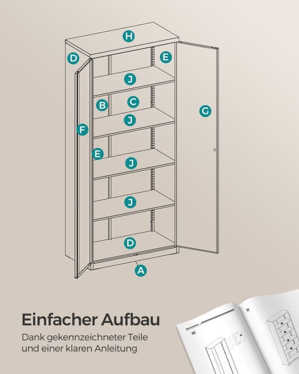 Rootz Steel Storage Cabinet - Högt skåp - Grå - Organizer Hylla - 40cm x 60cm x 180cm - Metall - 30,9kg - 25kg Kapacitet - Montering krävs