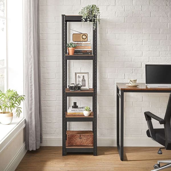 Rootz Vintage ruskea-musta säilytysteline - Teräshyllyt - MDF-hyllyt - 80kg Kapasiteetti - 150cm x 37cm x 37cm