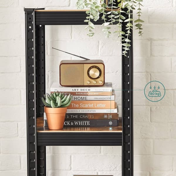 Rootz Vintage ruskea-musta säilytysteline - Teräshyllyt - MDF-hyllyt - 80kg Kapasiteetti - 150cm x 37cm x 37cm