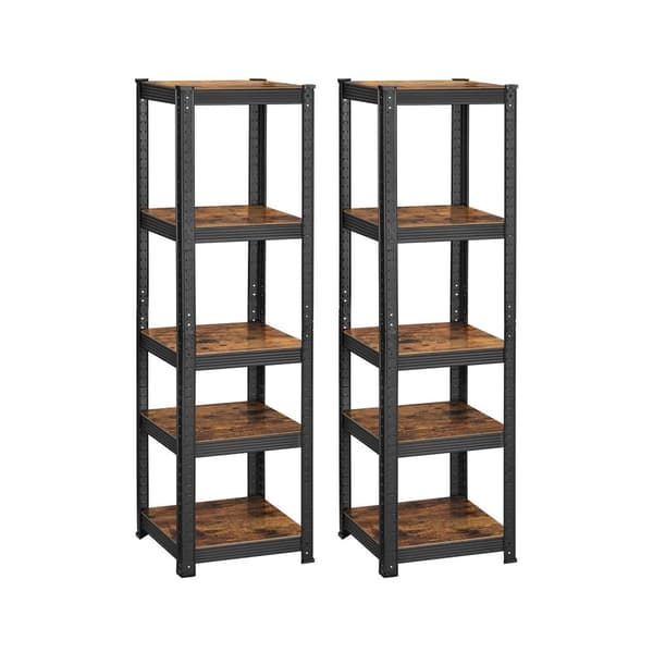 Rootz Vintage brun-sort opbevaringsstativsæt - Stålhylder - MDF-hylder - 80 kg Kapacitet - 150 cm x 37 cm x 37 cm