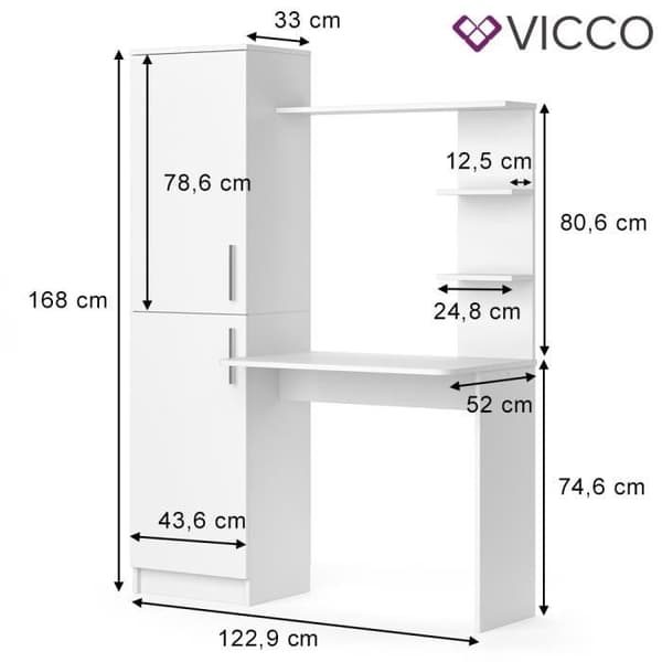 VICCO Tessa arbetsbord - Vit - Datorbord med förvaringsenhet