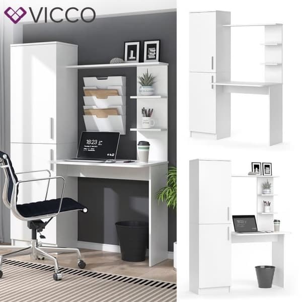 VICCO Tessa arbetsbord - Vit - Datorbord med förvaringsenhet