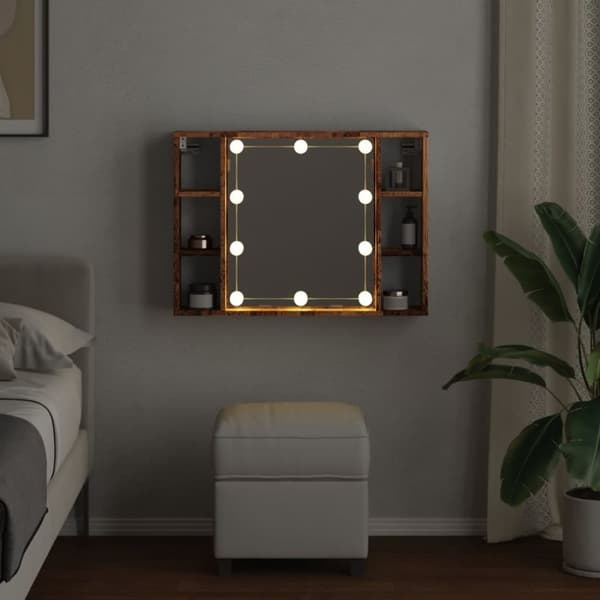 vidaXL Sminkebord med LED gammelt tre 76x15x55 cm konstruert tre