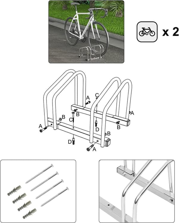 Rootz galvaniseret jern cykelstativ - Cykelholder - Hjulstativ - Ridse- og vejrbestandig - Universal Fit - Pladsbesparende - 16 mm x 35-55 mm