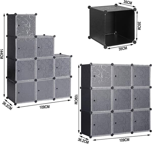 Rootz Modular 9 Cube Opbevaringshylde - Skostativ - Stabelbar Organizer - Pladsbesparende - Vandtæt - 35x35x35 cm