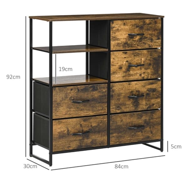 Rootz kommode - Industrielt opbevaringsskab - Kommode - Skænk - 6 skuffer - 2 hylder - Stålramme - MDF-paneler - 84 cm x 30 cm x 92 cm
