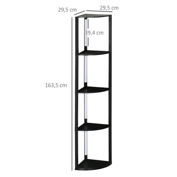 Rootz LED-golvlampa med hylla - Modern svart stående lampa - Hög hörnlampa - 3 ljusstyrkanivåer - Integrerad LED - 41cm x 29,5cm x 163,5cm