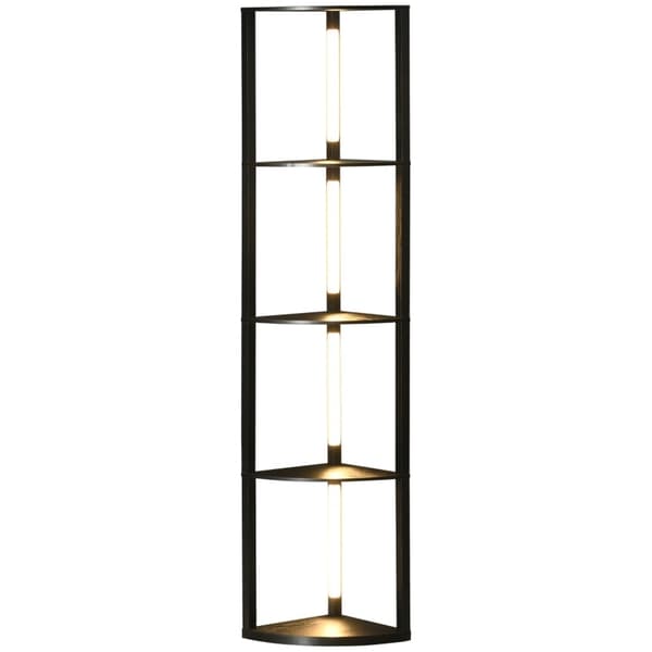 Rootz LED-golvlampa med hylla - Modern svart stående lampa - Hög hörnlampa - 3 ljusstyrkanivåer - Integrerad LED - 41cm x 29,5cm x 163,5cm