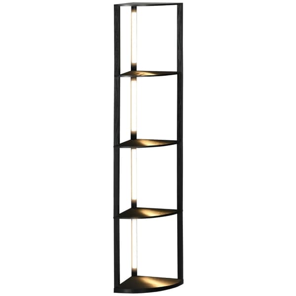 Rootz LED-golvlampa med hylla - Modern svart stående lampa - Hög hörnlampa - 3 ljusstyrkanivåer - Integrerad LED - 41cm x 29,5cm x 163,5cm