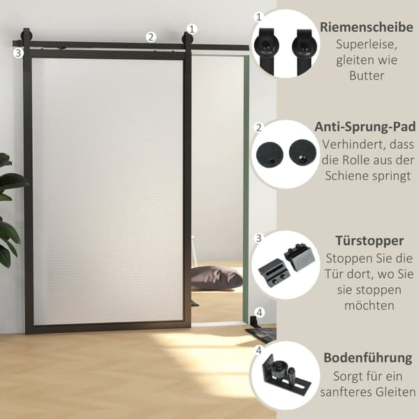 Rootz Hårdvara för skjutdörrar - Ladugårdsdörrsystem - Kolstål - Platssparande - Modern stil - 244 cm x 0,5 cm x 4 cm