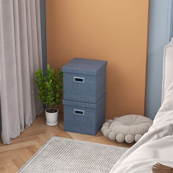 Rootz Opbevaringsbokssæt - Sammenfoldelige beholdere - Stofterninger - Aftageligt låg - Stabelbart design - Imiteret linned - 30 cm x 30 cm x 29 cm
