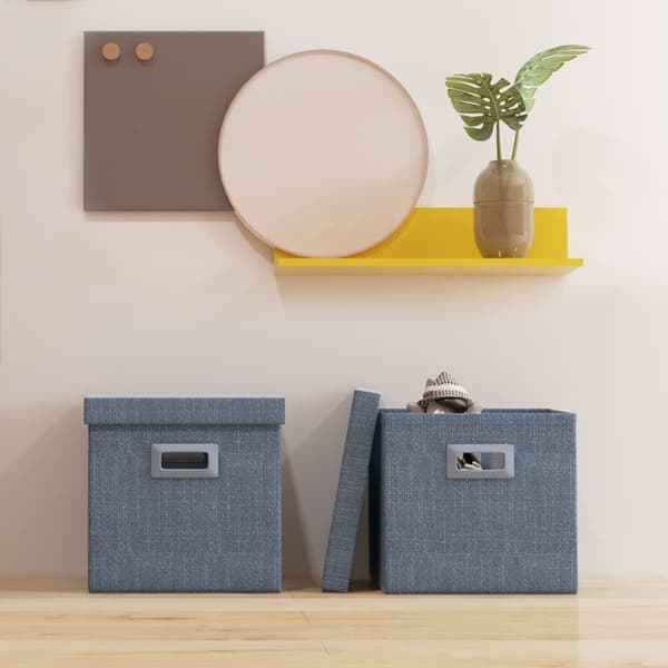 Rootz Opbevaringsbokssæt - Sammenfoldelige beholdere - Stofterninger - Aftageligt låg - Stabelbart design - Imiteret linned - 30 cm x 30 cm x 29 cm