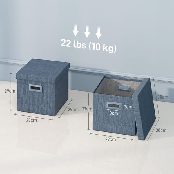 Rootz Säilytyslaatikkosetti - 3 kuutiota - Kokoontaitettavat laatikot - Liinavaahto - Irrotettava kansi - Sivukahvat - Tilaa säästävä - Sininen - 30cm
