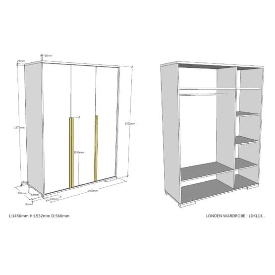 Vaatekaappi 3 Doors - Lontoo - Antrasiitti