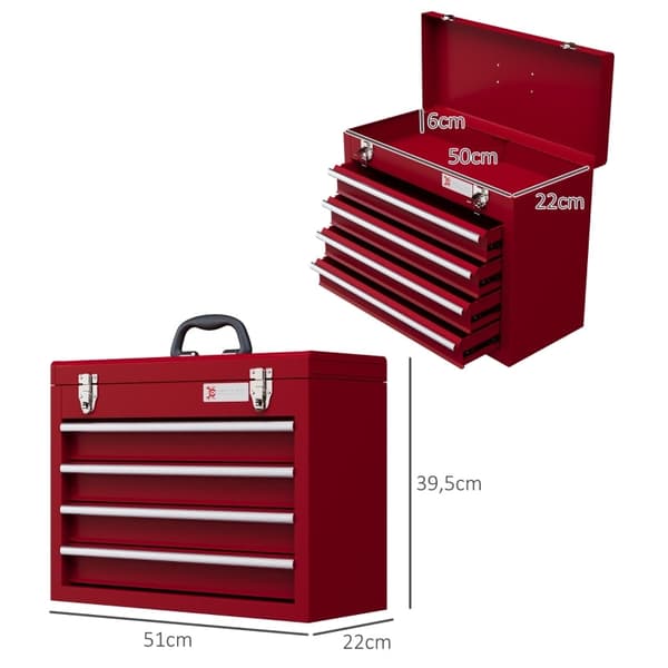 Rootz Verktygsväska - Verktygsskåp - Förvaringslåda - Robust stål - 18 kg Kapacitet - 51 cm x 22 cm x 39,5 cm