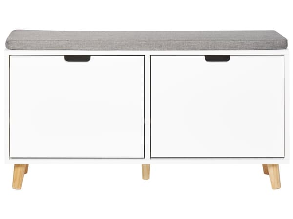 Skooppbevaringsskap Hvit MDF 2 Rom med Pute på Toppen Minimalistisk Skandinavisk Stil Design Gang