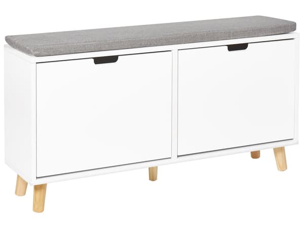 Skooppbevaringsskap Hvit MDF 2 Rom med Pute på Toppen Minimalistisk Skandinavisk Stil Design Gang