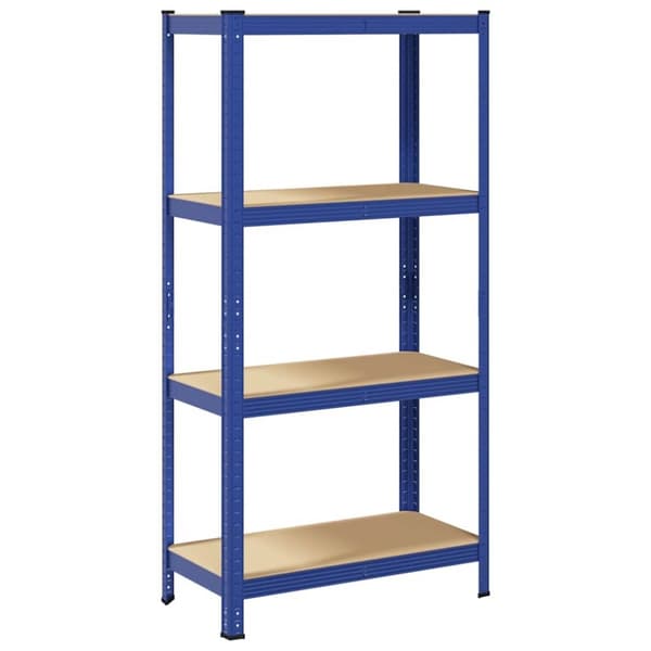Kirjahylly 4 hyllyllä, sininen, teräs ja puupohjainen materiaali