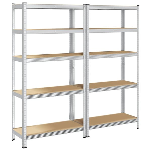 Hyllyt 5 hyllyllä, 2 kpl, terästä ja puupohjaista materiaalia